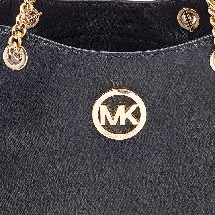 Pre Owned MICHAEL Michael Kors Black Leather Jet Set Travel Chain Tote