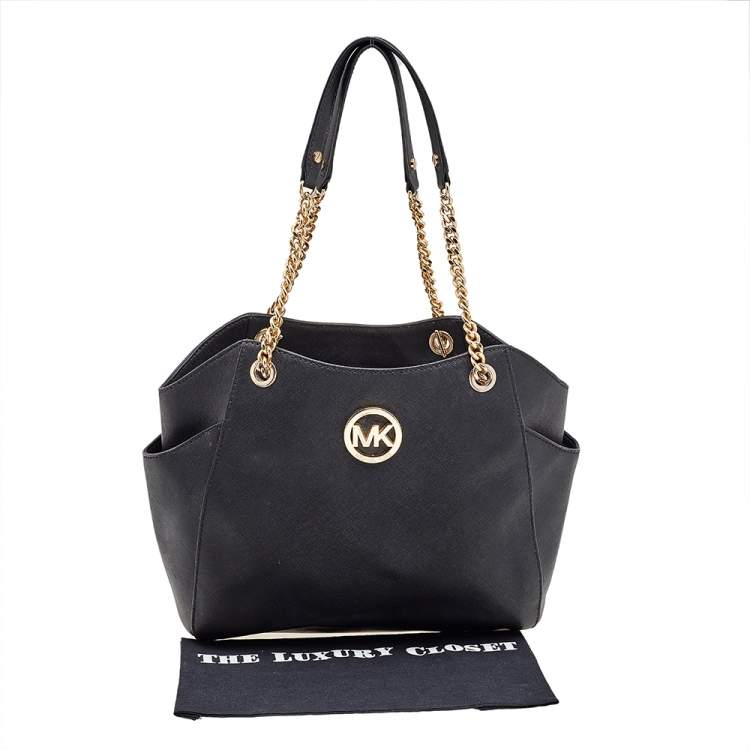 Pre Owned MICHAEL Michael Kors Black Leather Jet Set Travel Chain Tote
