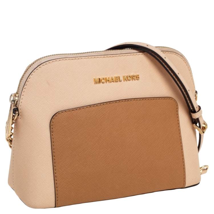 مملوكة مسبقًا MICHAEL Michael Kors Nude Beige/Brown Saffiano Leather Dome Shoulder Bag