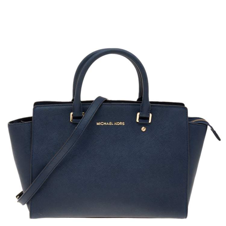 Pre Owned MICHAEL Michael Kors Blue Leather Large Selma Tote