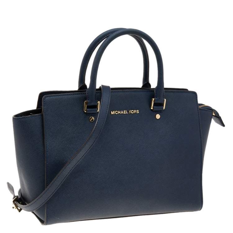 Pre Owned MICHAEL Michael Kors Blue Leather Large Selma Tote