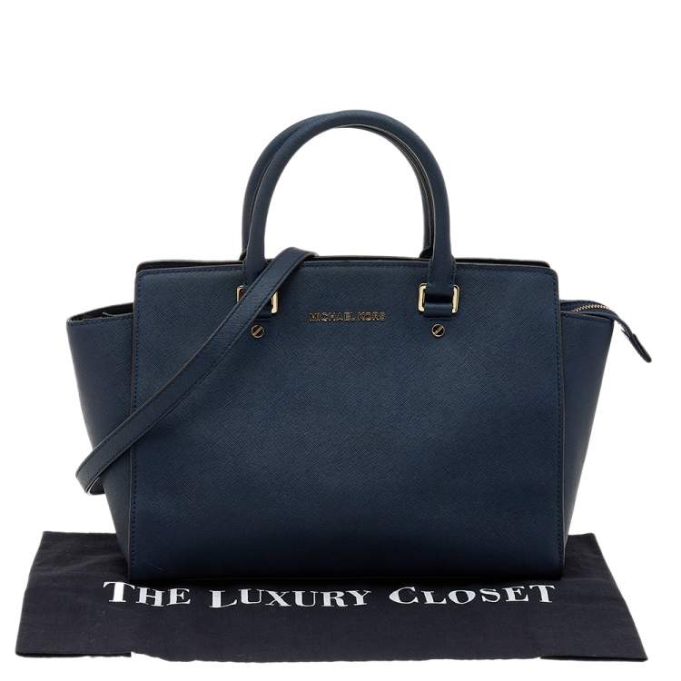 Pre Owned MICHAEL Michael Kors Blue Leather Large Selma Tote