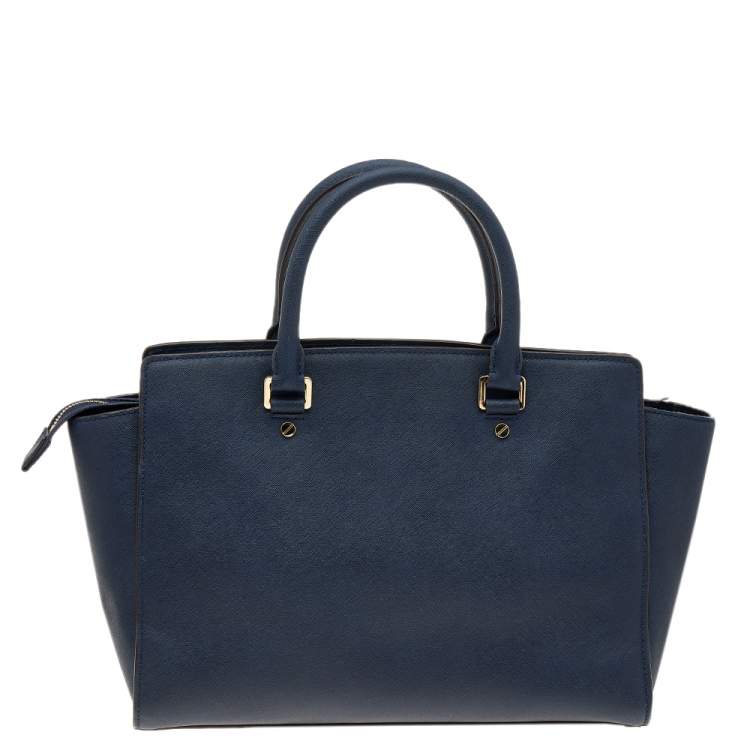 Pre Owned MICHAEL Michael Kors Blue Leather Large Selma Tote