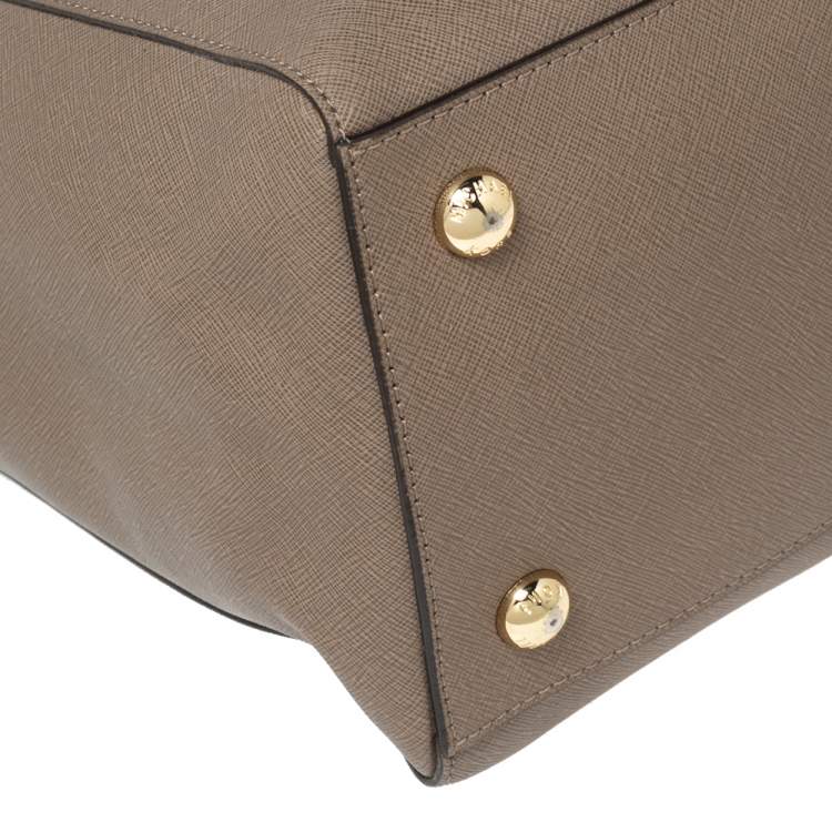 Pre Owned MICHAEL Michael Kors Dark Beige Saffiano Leather Jet Set Travel Tote