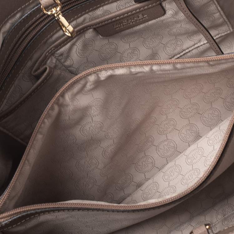 Pre Owned MICHAEL Michael Kors Dark Beige Saffiano Leather Jet Set Travel Tote
