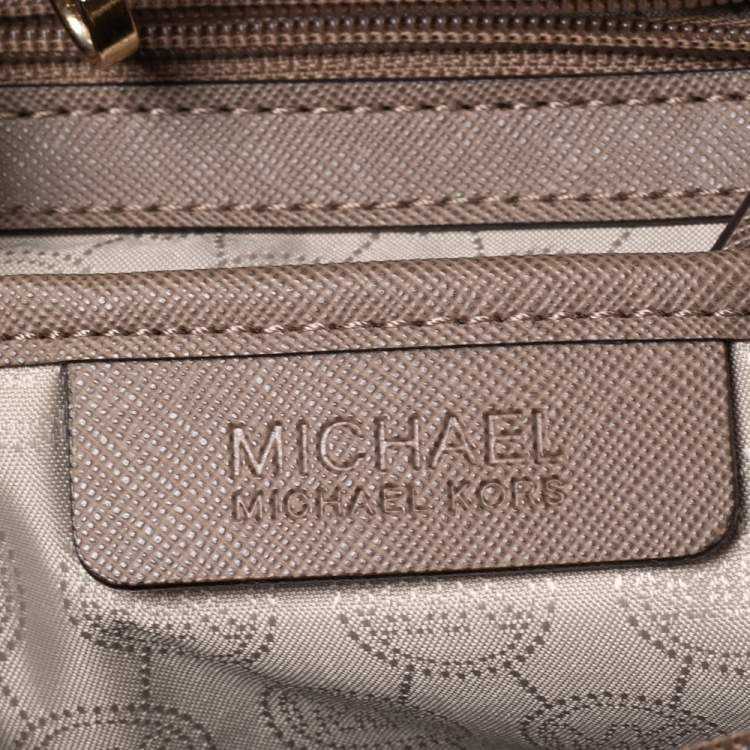 Pre Owned MICHAEL Michael Kors Dark Beige Saffiano Leather Jet Set Travel Tote