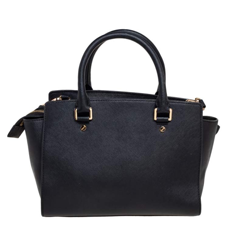 مملوكة مسبقًا MICHAEL Michael Kors Black Saffiano Leather Medium Selma Satchel