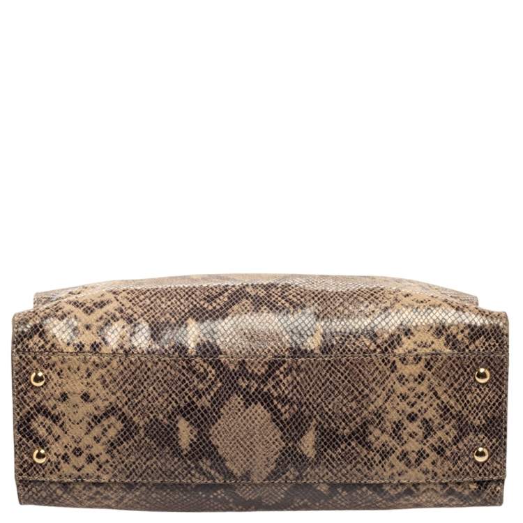 Pre Owned MICHAEL Michael Kors Beige/Brown Python Embossed Leather East West Hamilton Tote