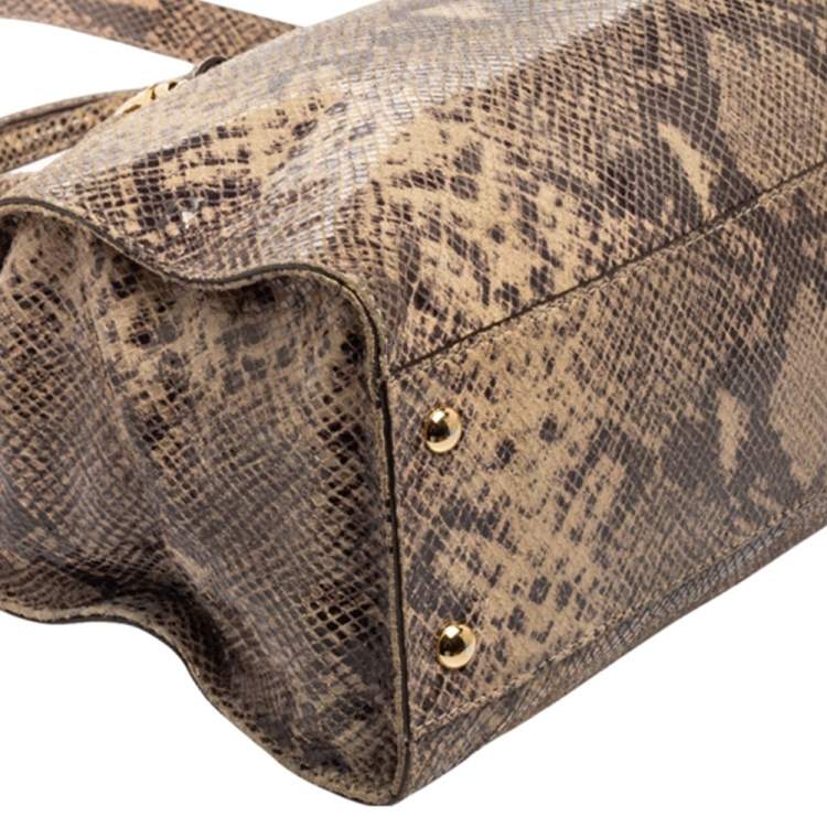 Pre Owned MICHAEL Michael Kors Beige/Brown Python Embossed Leather East West Hamilton Tote