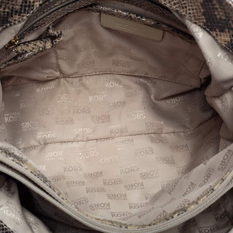 Pre Owned MICHAEL Michael Kors Beige/Brown Python Embossed Leather East West Hamilton Tote