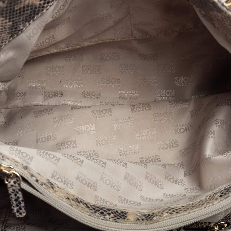 Pre Owned MICHAEL Michael Kors Beige/Brown Python Embossed Leather East West Hamilton Tote