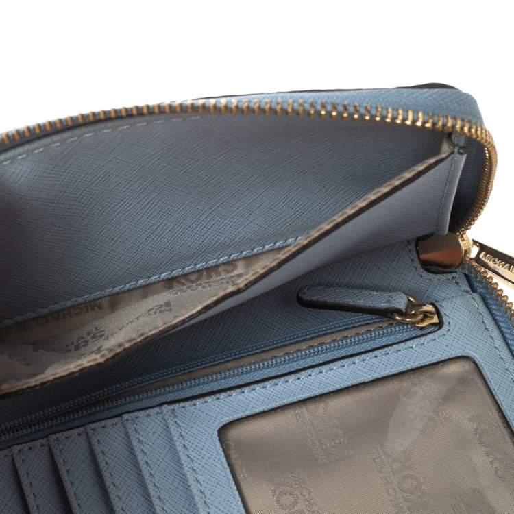 Pre Owned MICHAEL Michael Kors Light Blue Leather Fulton Zip Around Wallet