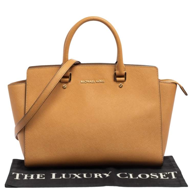 Pre Owned MICHAEL Michael Kors Caramel Brown Leather Large Selma Tote