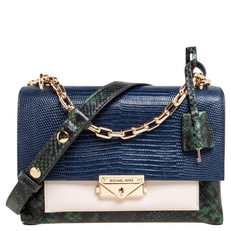 Pre Owned Michael Kors Multicolor Python Embossed And Lizard Embossed Leather Flap Shoulder Bag