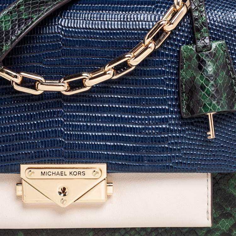 Pre Owned Michael Kors Multicolor Python Embossed And Lizard Embossed Leather Flap Shoulder Bag