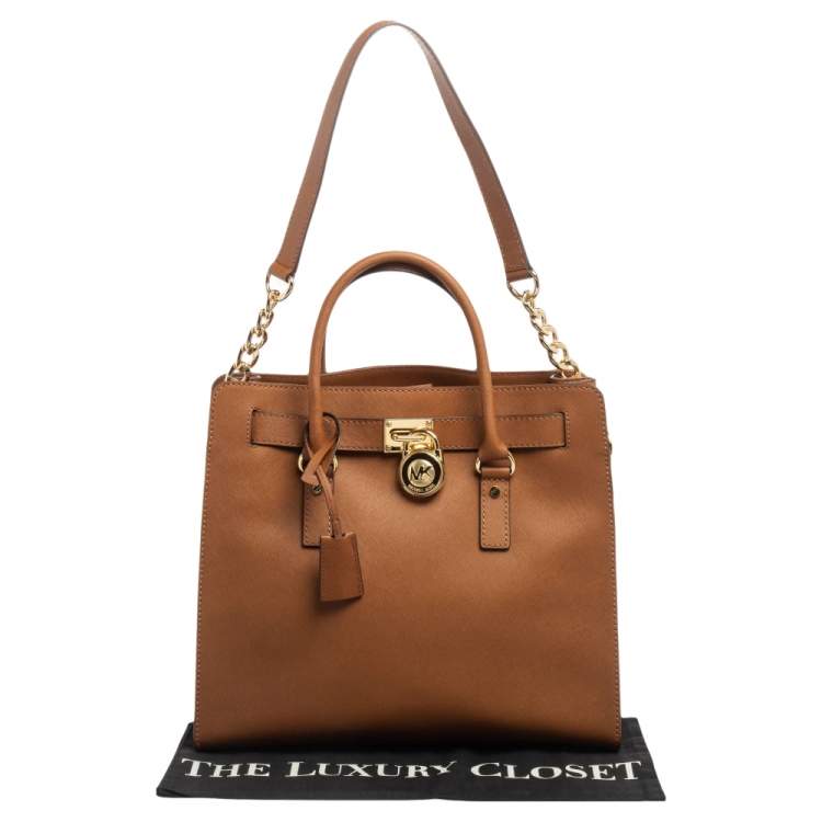 Pre Owned MICHAEL Michael Kors Brown Saffiano Leather Large Hamilton North South Tote