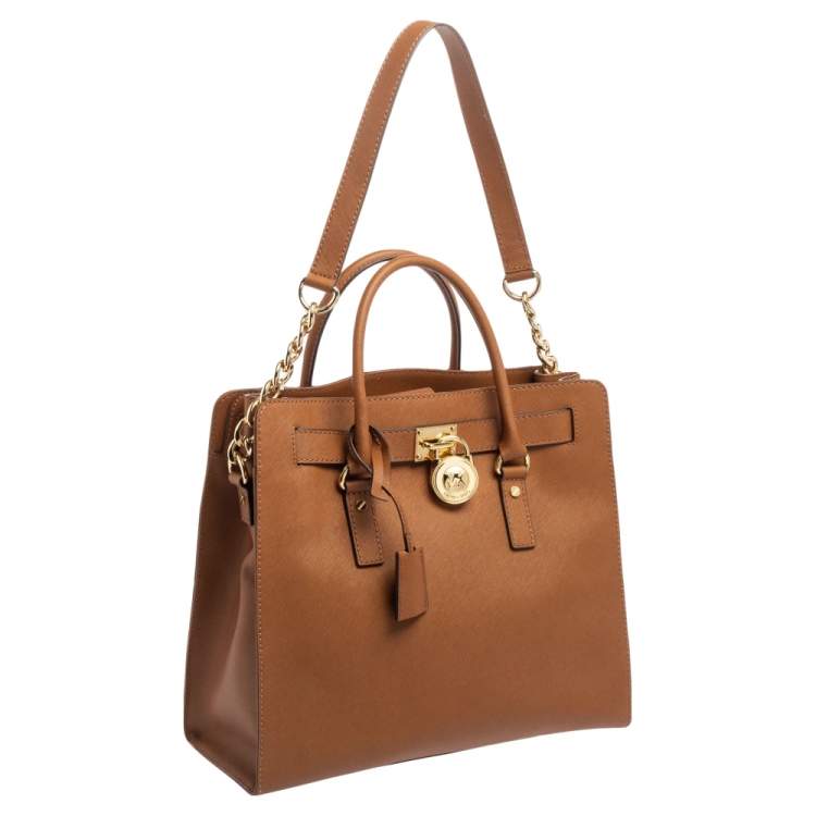 Pre Owned MICHAEL Michael Kors Brown Saffiano Leather Large Hamilton North South Tote