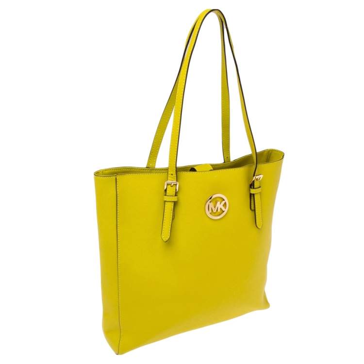 Pre Owned MICHAEL Michael Kors Yellow Saffiano Leather Large Jet Set Travel Tote
