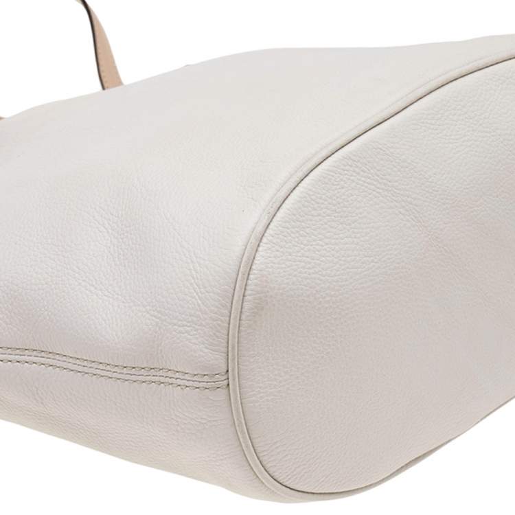Pre Owned MICHAEL Michael Kors Cream Leather Medium Jet Set Tote