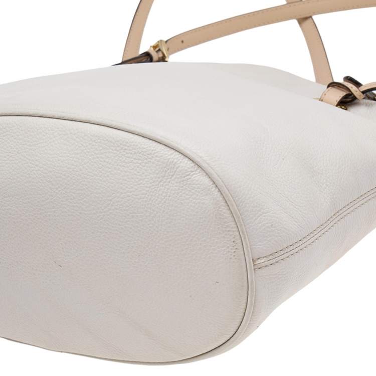 Pre Owned MICHAEL Michael Kors Cream Leather Medium Jet Set Tote