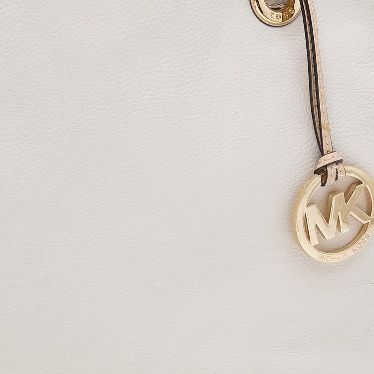 Pre Owned MICHAEL Michael Kors Cream Leather Medium Jet Set Tote