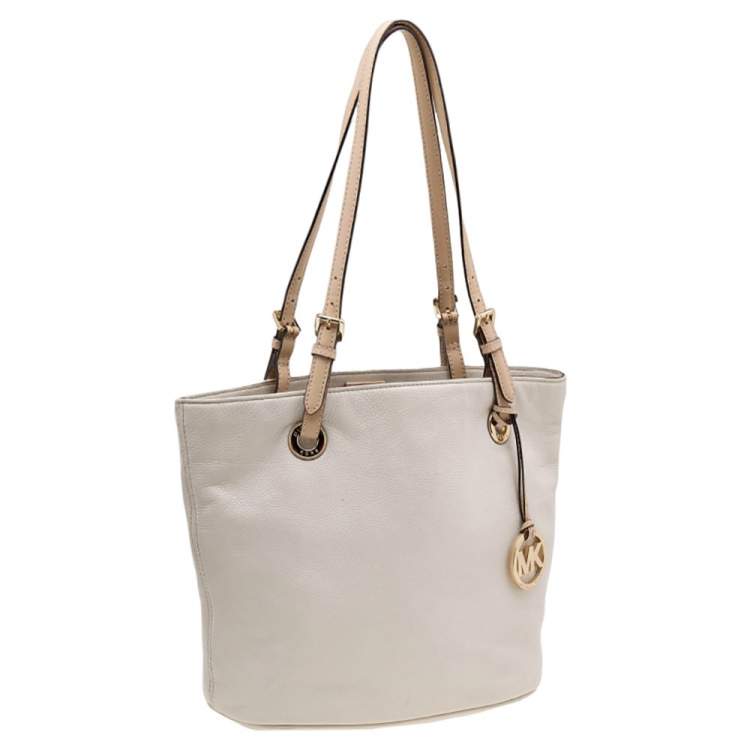 Pre Owned MICHAEL Michael Kors Cream Leather Medium Jet Set Tote