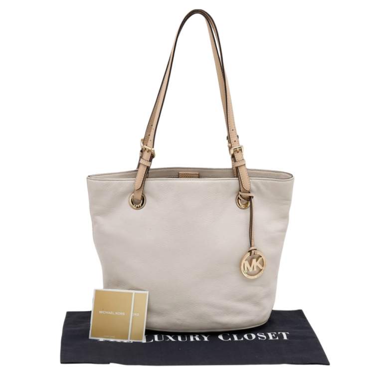 Pre Owned MICHAEL Michael Kors Cream Leather Medium Jet Set Tote