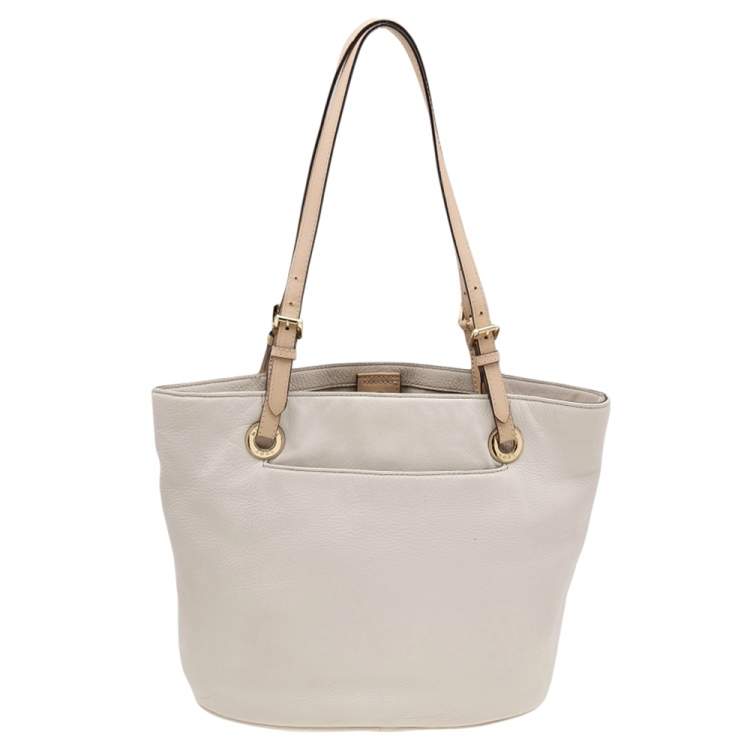 Pre Owned MICHAEL Michael Kors Cream Leather Medium Jet Set Tote