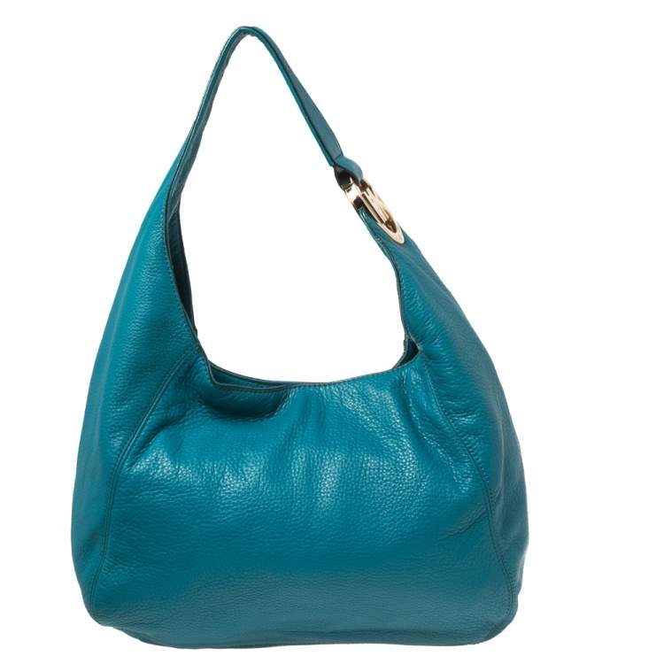 Pre Owned MICHAEL Michael Kors Blue Grained Leather Fulton Hobo