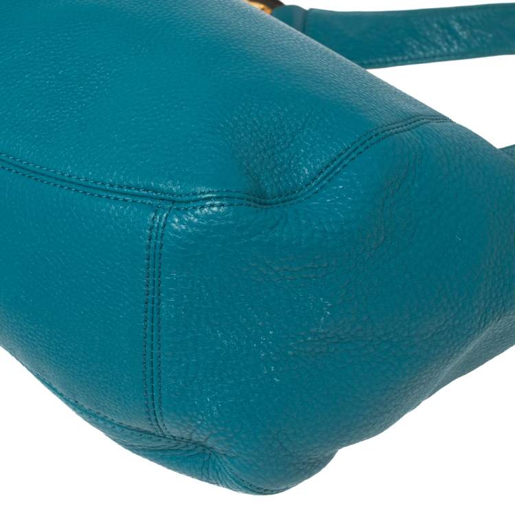 Pre Owned MICHAEL Michael Kors Blue Grained Leather Fulton Hobo