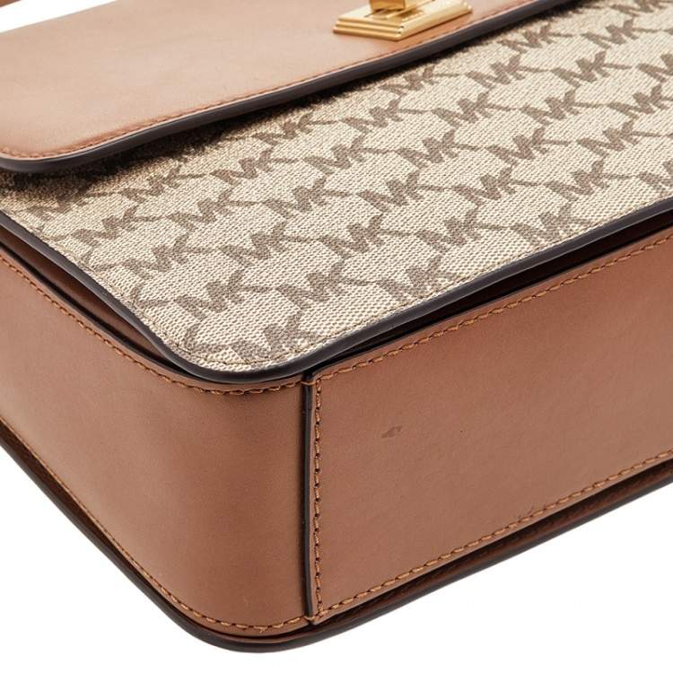 Pre Owned MICHAEL Michael Kors Beige/Brown Signature Coated Canvas and Leather Large Natalie Top Handle Bag