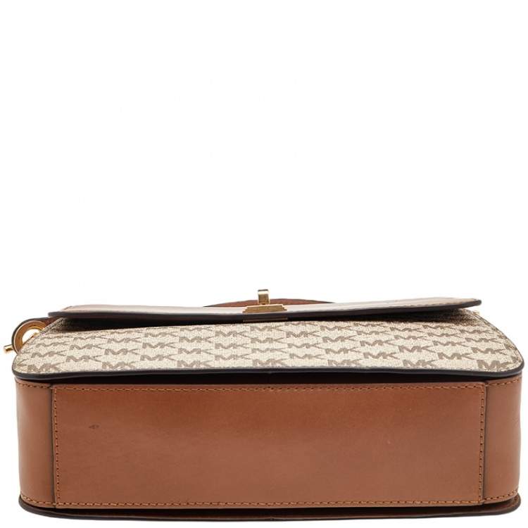 Pre Owned MICHAEL Michael Kors Beige/Brown Signature Coated Canvas and Leather Large Natalie Top Handle Bag