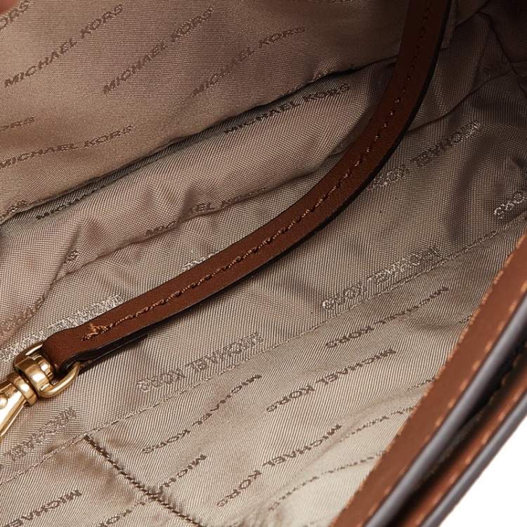 Pre Owned MICHAEL Michael Kors Beige/Brown Signature Coated Canvas and Leather Large Natalie Top Handle Bag