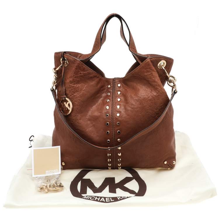 Pre Owned MICHAEL Michael Kors Brown Leather Studded Uptown Astor Hobo