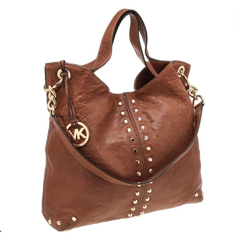 Pre Owned MICHAEL Michael Kors Brown Leather Studded Uptown Astor Hobo