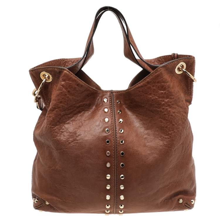 Pre Owned MICHAEL Michael Kors Brown Leather Studded Uptown Astor Hobo