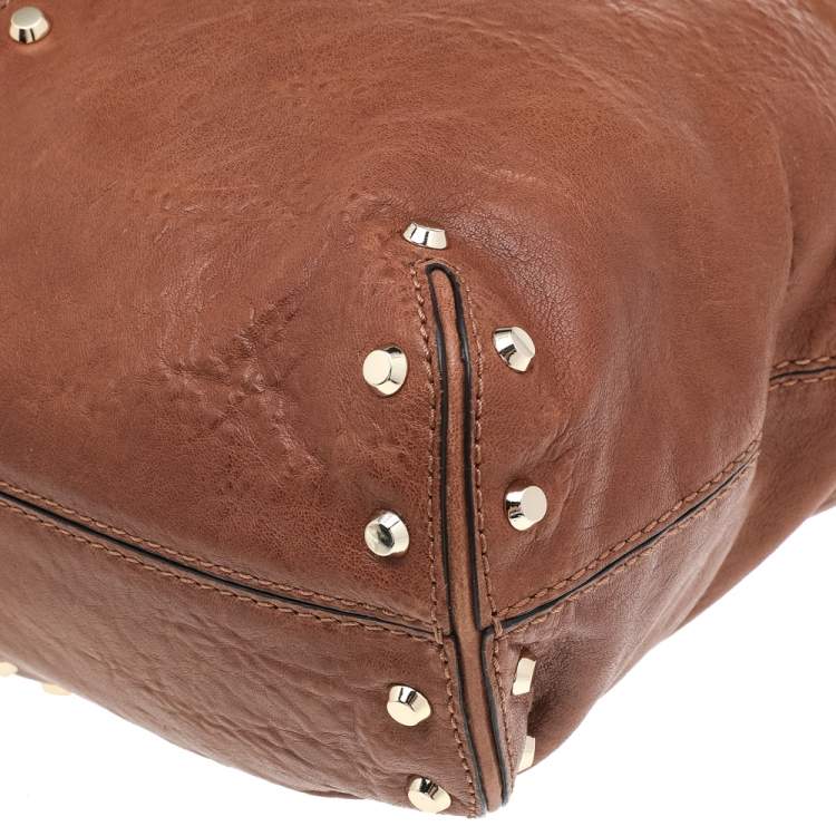 Pre Owned MICHAEL Michael Kors Brown Leather Studded Uptown Astor Hobo