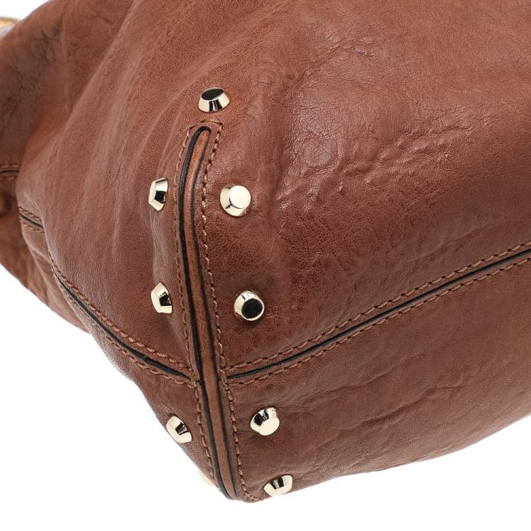Pre Owned MICHAEL Michael Kors Brown Leather Studded Uptown Astor Hobo