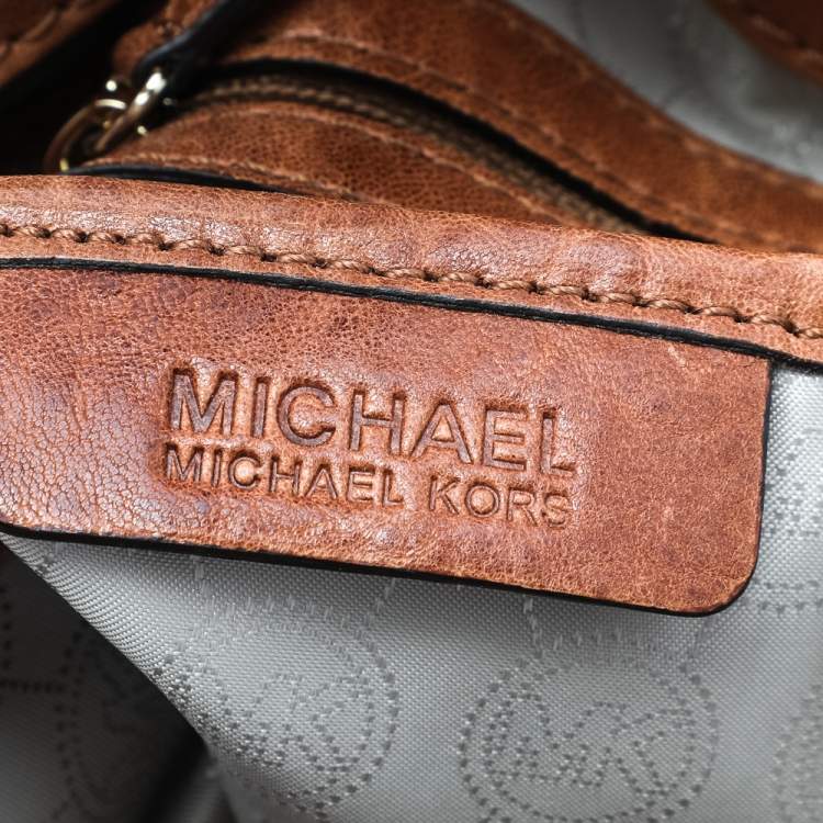 Pre Owned MICHAEL Michael Kors Brown Leather Studded Uptown Astor Hobo