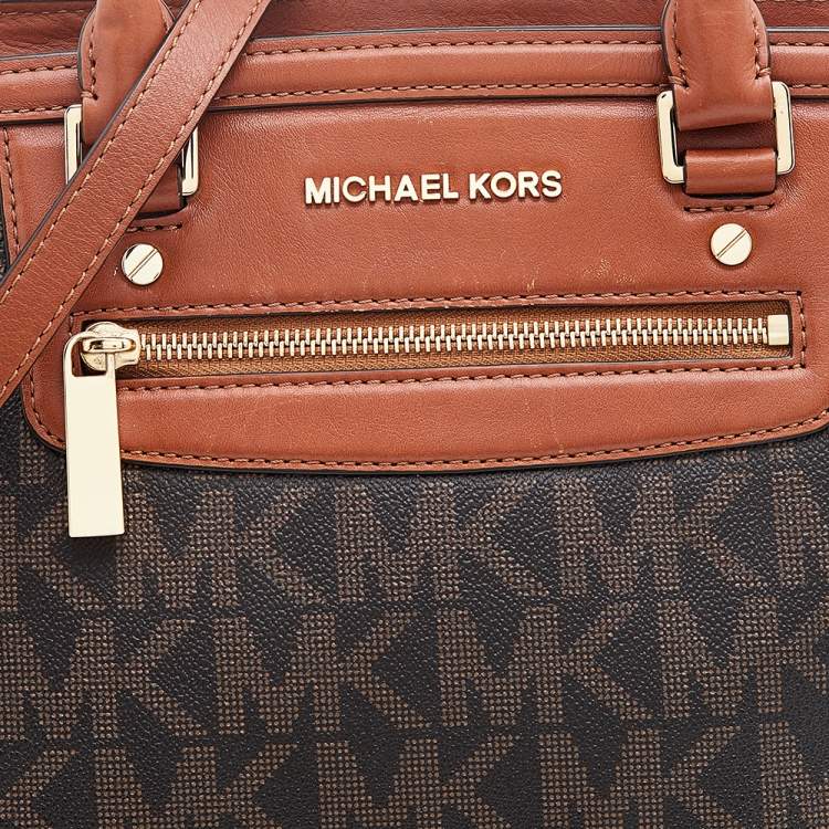 مملوكة مسبقًا MICHAEL Michael Kors Brown Signature Coated Canvas And Leather Large Selma Tote