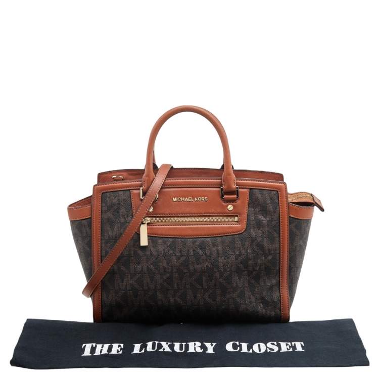 مملوكة مسبقًا MICHAEL Michael Kors Brown Signature Coated Canvas And Leather Large Selma Tote