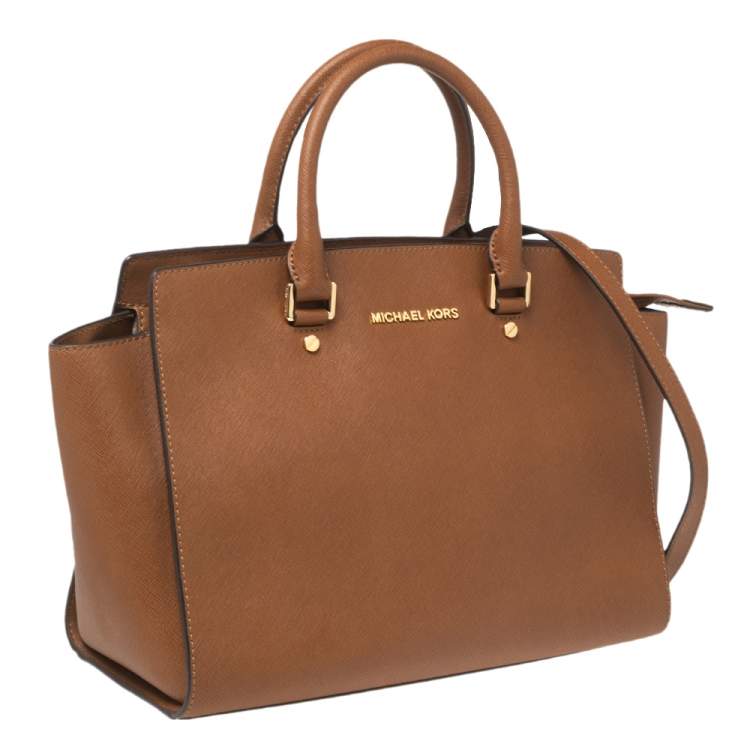 Pre Owned MICHAEL Michael Kors Brown Saffiano Leather Large Selma Tote
