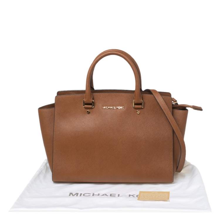 Pre Owned MICHAEL Michael Kors Brown Saffiano Leather Large Selma Tote