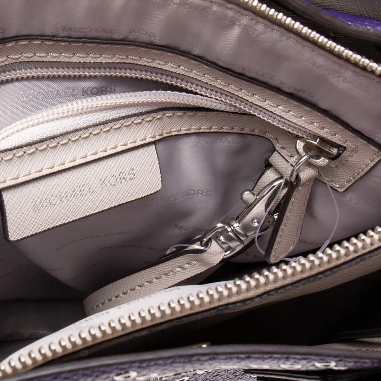 Pre Owned MICHAEL Michael Kors Purple Leather Studded Large Mercer Tote