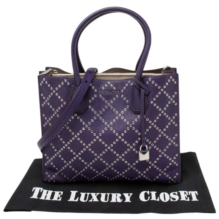 Pre Owned MICHAEL Michael Kors Purple Leather Studded Large Mercer Tote