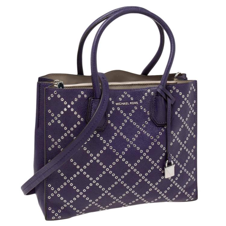Pre Owned MICHAEL Michael Kors Purple Leather Studded Large Mercer Tote