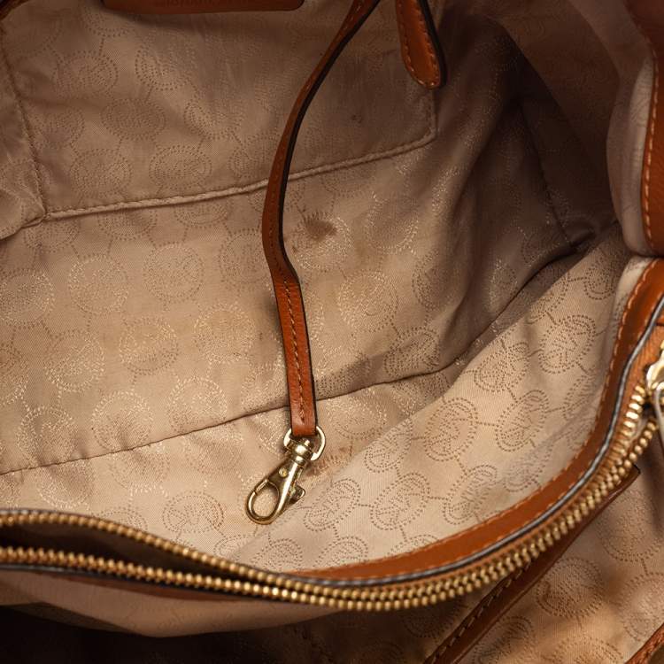 Pre Owned MICHAEL Michael Kors Off White Signature Coated Canvas Chain Tote
