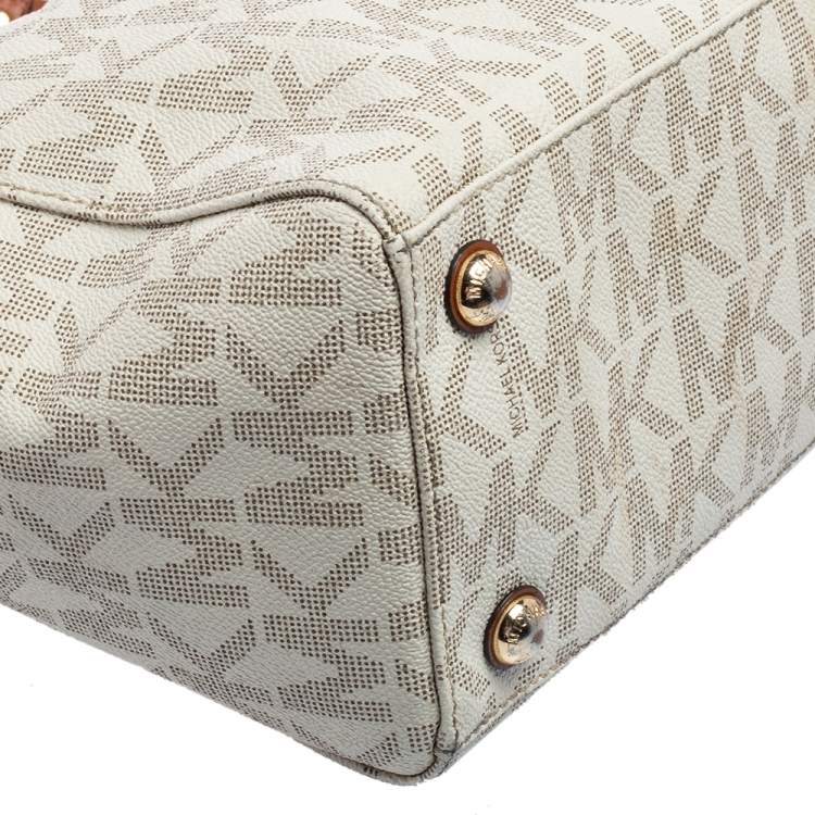 Pre Owned MICHAEL Michael Kors Off White Signature Coated Canvas Chain Tote