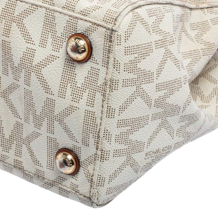 Pre Owned MICHAEL Michael Kors Off White Signature Coated Canvas Chain Tote