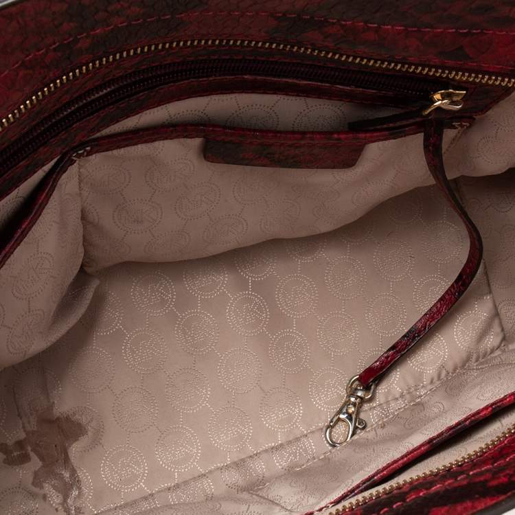 Pre Owned MICHAEL Michael Kors Red/Black Python Embossed Leather Selma Tote